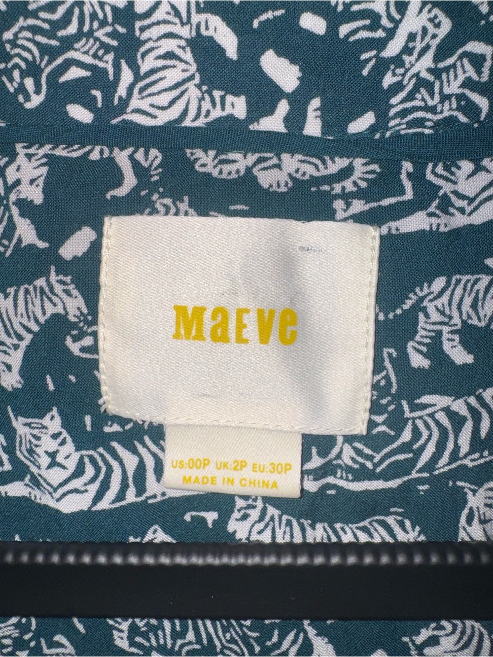Madewell Teal Shirt with White Zebra Motif